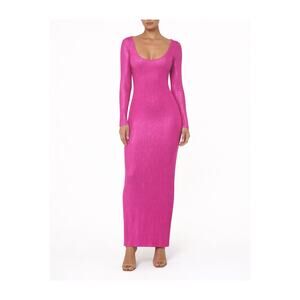 SKIMS Soft Lounge Fuchsia Foil Ribbed Maxi Dress Long Sleeve Size L